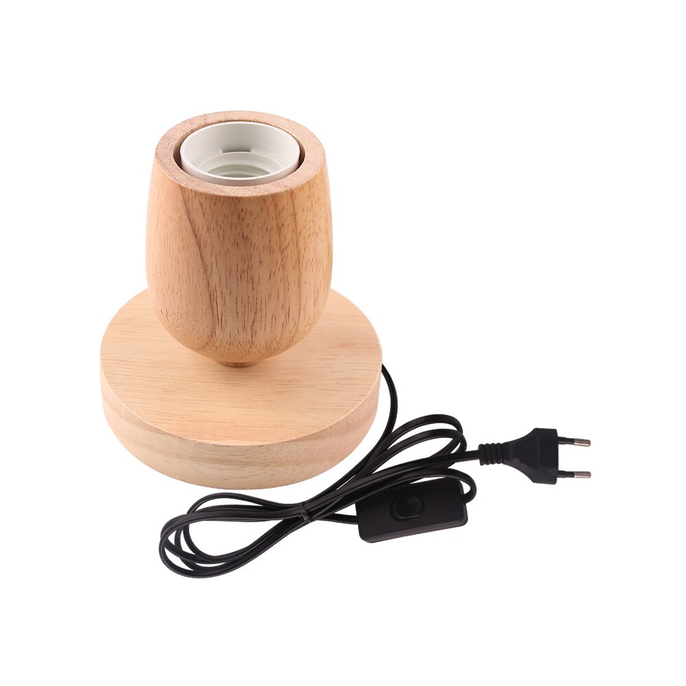 Retro Wood Table Lamp E27 Socket Vintage Desk Lamp Base Holder EU Plug Bedside Lamp Decoration Wooden Base Table Light 220V 110V: Beige