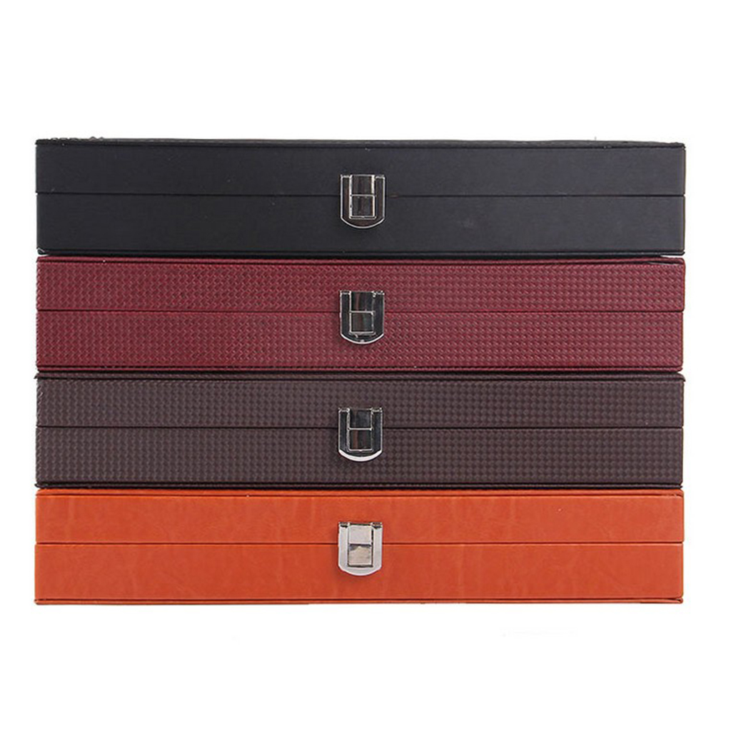 12 Slots Leatherette Pen Display Case Storage and Fountain Pen Collector Organizer Box with Glass Top Lid