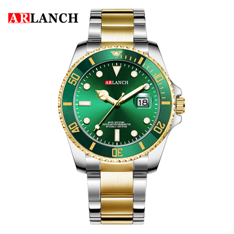 Arlanch herre quartz ur topmærke luksus vandtætte ure herre sports dato armbåndsure sort relogio masculino: Bronze