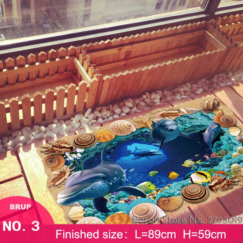 7 Kinds Dolphin Floor Stickers Sea Animals 3D Wall Stickers Bedroom Home Decors Mural Art Wall Decals Vinyl Wallpaper Waterproof: 03(buy 2 save 1usd)