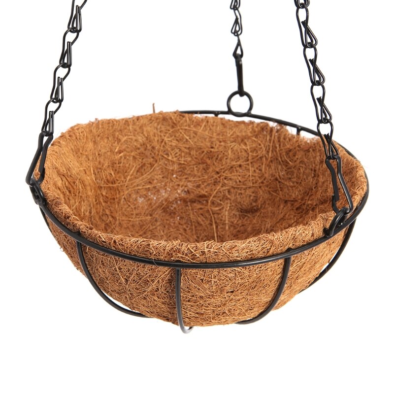 Maceta colgante de coco para flores y verduras, maceta para decoración de jardín, arte del hierro,