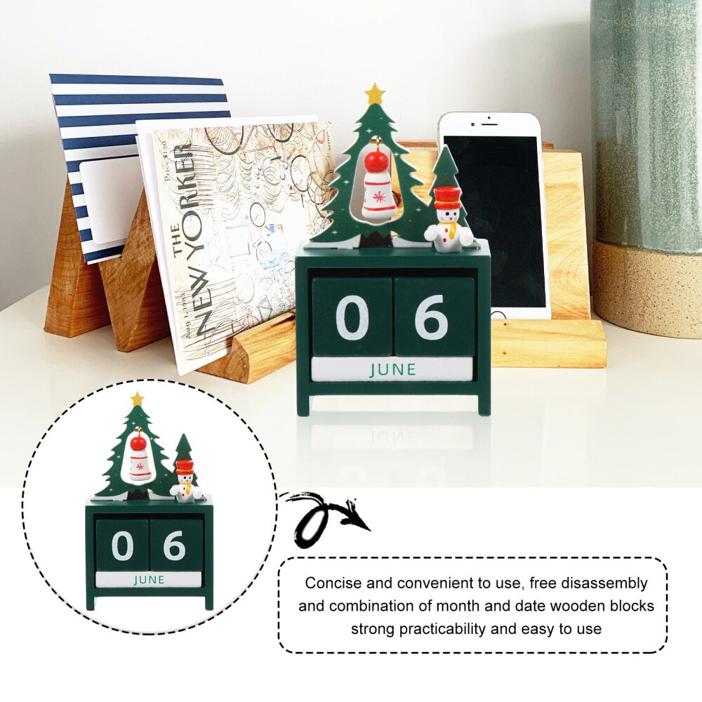 1pc Tabletop Calendar Manual Calendar Wood Xmas Calendar