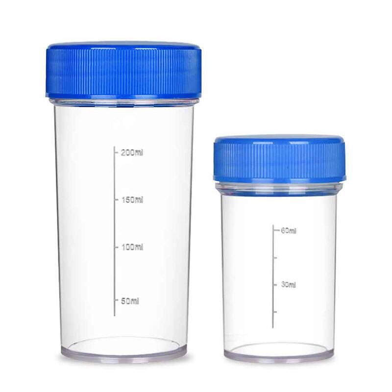 2Pcs/set 200ml+60ml Water Cup with Scale Seal Leak proof Lab Beaker with lid Experiment Jups Safety Transparent Measuring Cups: blue