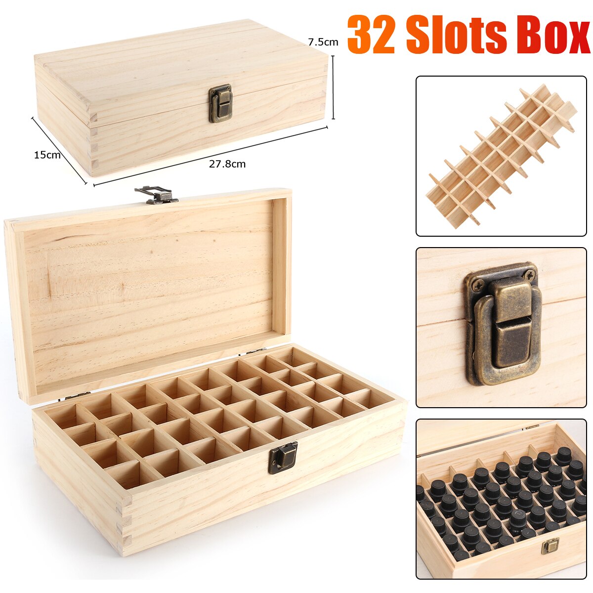 32 Grids Wooden Essential Oil Storage Box Case Holder Container Organizer Carrying Case Aromatherapy Container Toiletry Kits