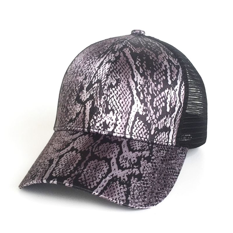 Women Ladies Summer Mesh Back Messy High Bun Ponytail Holder Cap Vintage Leopard Zebra-Stripes Adjustable Snapback Trucker Hat: 9