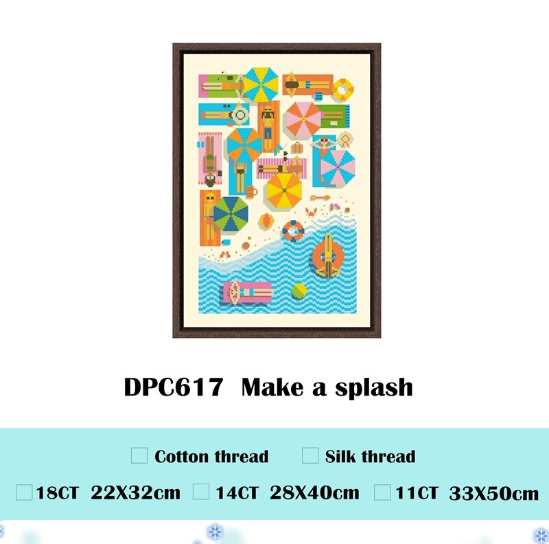 Make a splash cross stitch kit cartton pattern 18ct 14ct 11ct light yellow canvas stitching embroidery DIY wall home decor: Silk thread / 18ct light yellow