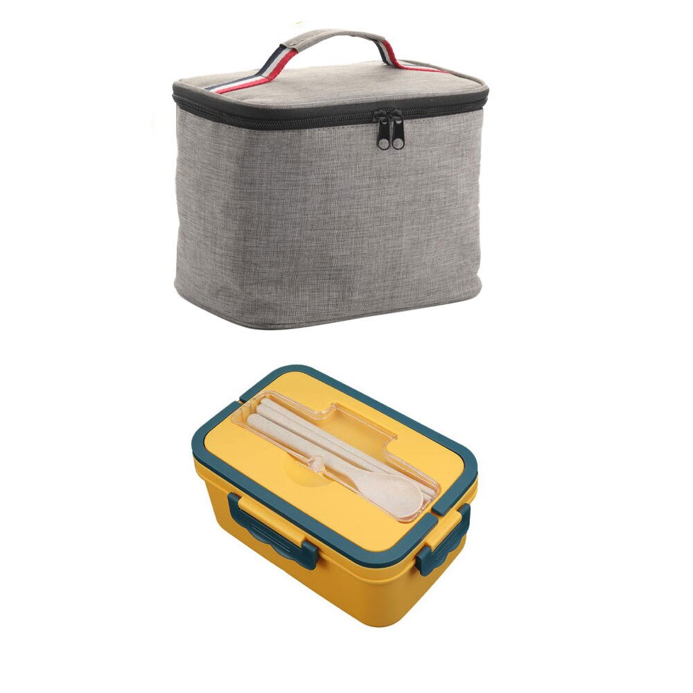 1000ml bento box insulated bag Portable lunch box with spoon chopsticks Microwave plastic lunch box set Food storage container: yellow set