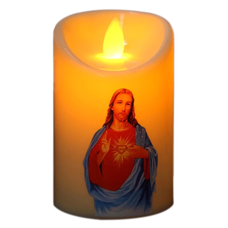 Jesus Christ Candles Lamp LED Tealight Romantic Pillar Light Flameless Electronic Candle Battery Operated