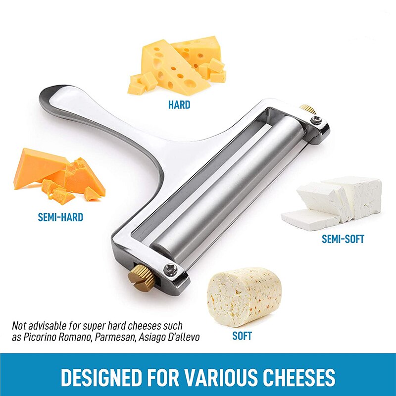 Tunge rustfrit stål osteskiver premium osteskærer med justerbar tykkelse 2 ekstra ledninger inkluderet