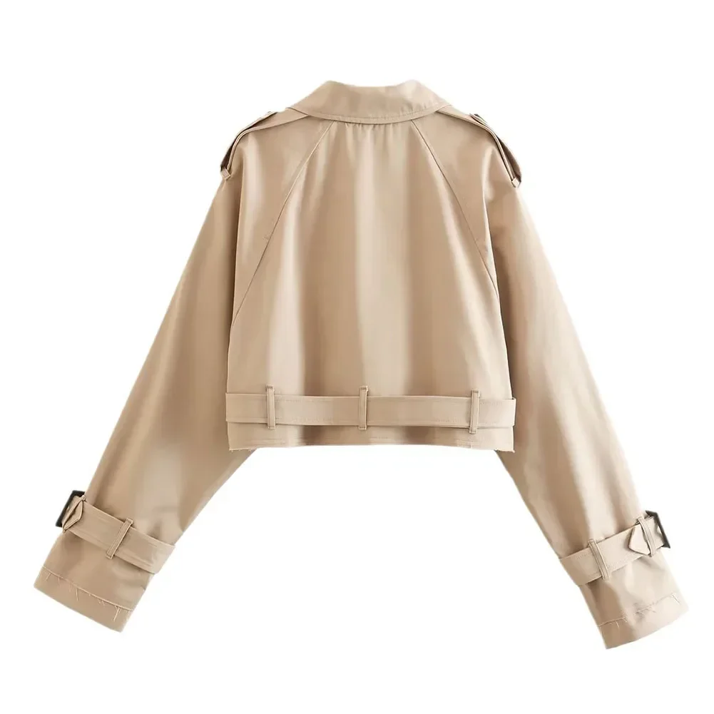 Dames cropped blazers jassen herfst elegante vintage effen kleur lange mouw dubbele rij knopen trenchcoat met riem