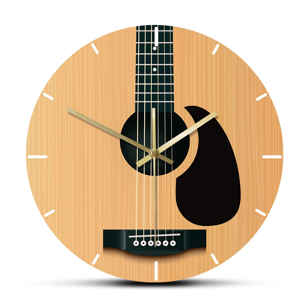Akustische Gitarre Dekorative Wanduhr Musik Instrument Minimalistischen Wohnkultur Stille Zauberstab Uhr Musiker Studio Gitarrist