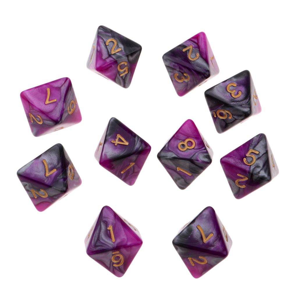 Set di dadi poliedrici da 10 pezzi Fantasy Dream Pearl Swirl dadi multi-faccia D8 per appassionati di DND RPG avventuriero: Purple Grey