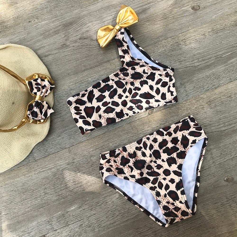 Pige bikini dejlige børn split svømme kostumer baby piger leopard bikini badetøj sommer strand tankini badedragt badedragt