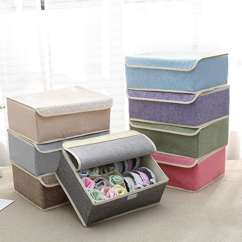 Cajón de almacenamiento de sujetador, organizador de armario, cajas plegables de algodón lavable, caja de acabado de lino portátil con cubierta, ropa interior y calcetines
