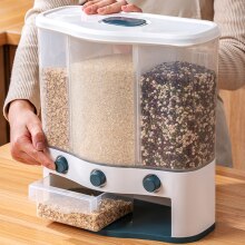 Plastic rice bucket for grains, household metering rice storage box, wall-mounted rice bucket, household kitchen grain dispenser