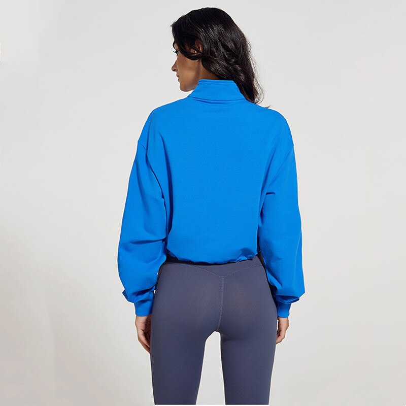 Sudadera holgada con cremallera y cordón para mujer, Top deportivo de algodón, sudaderas informales de manga larga con media cremallera, camisa de Yoga, ropa de Fitness