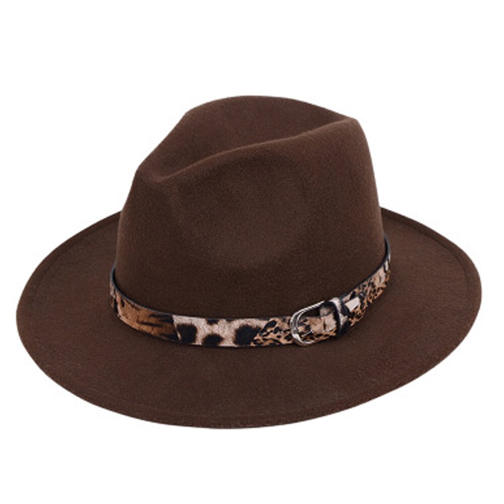 Newest Women Ladies Wool Felt Fedora Hat Leopard Print Wide Brim Wool Panama Casual Formal Party Winter Fedoras