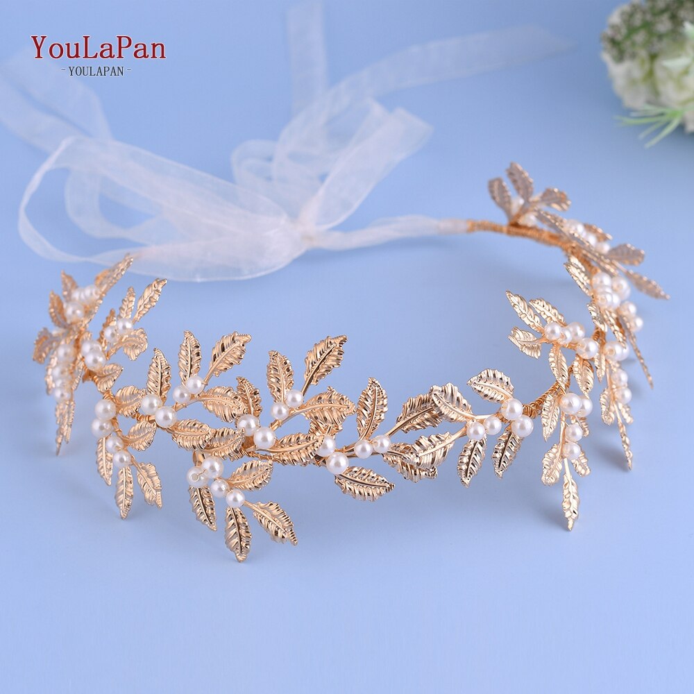 YouLaPan HP353 Foglia Oro corona Copricapo Da Sposa Perla Da Sposa tiara Donne Della fascia Delle Donne Capelli corona Accessori per Capelli Da Sposa: Default Title