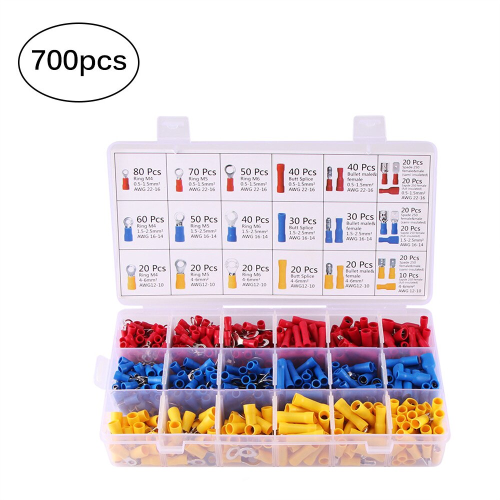 1200Pcs Crimp Connectors, Uyo Type Geïsoleerde Elektrische Connectors Set Inclusief Ring Bullet Spade Butt Splice En Piggy Back: 700pcs