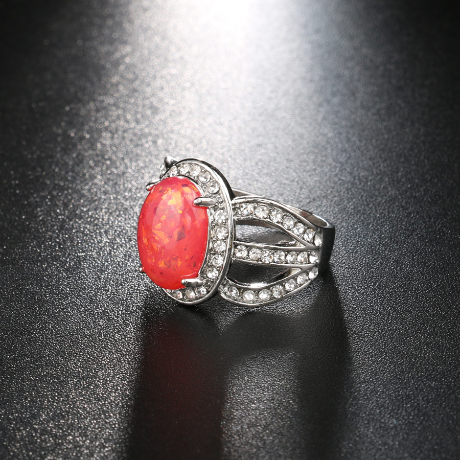 Kinel erstellt feuer rot opal ring zirkonia silber farbe hochzeit ringsfor frauen partei modeschmuck größe 7-10