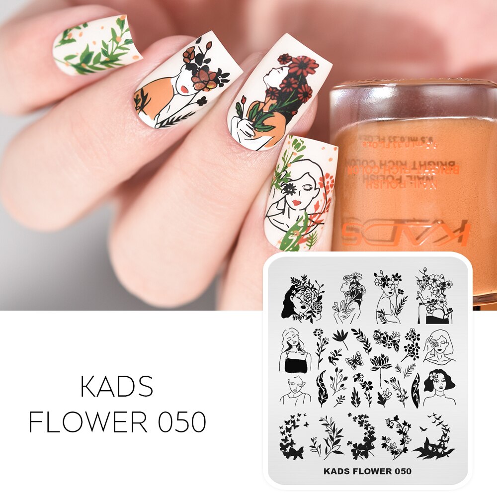 KADS Stamping Plate Flower 050 Nail Art Stamping Plates Butterflies Girls Wildflowers Template Stencil for Nail Polish