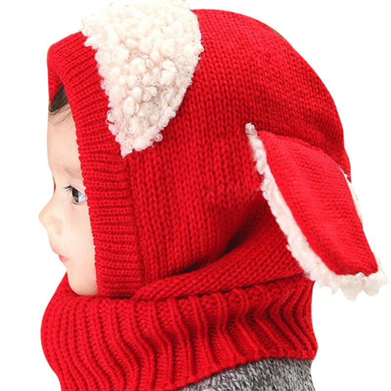 Chapeau d&#39;hiver avec écharpe pour bébé, bonnet à capuche, couvre-chef tricoté, mignon, pour enfants: Rouge