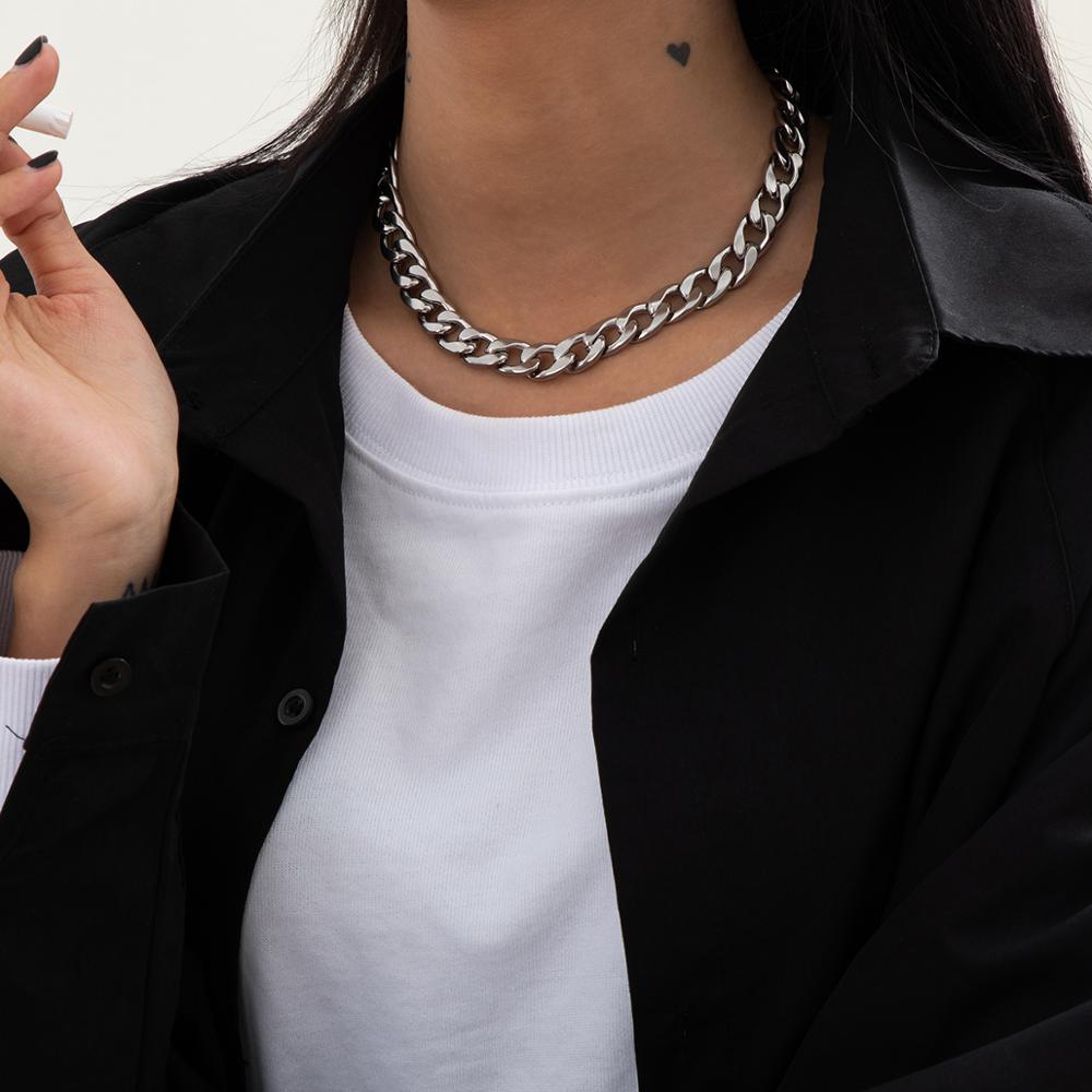 Lacteo miami cubana aço inoxidável gargantilha colar rua punk cor prata densa corrente colar moda para mulher e homem