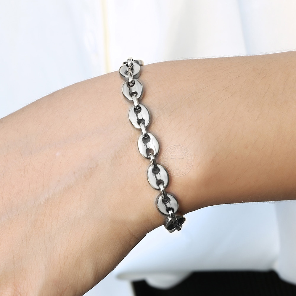 7/9/11mm Stainless Steel Coffee Beans Marina Link Chain Bracelet for Men Women Gold Silver Color Jewelry US Stock HKBM169
