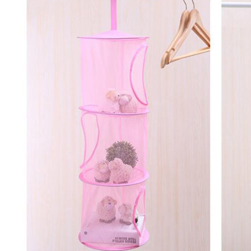 3 Shelf Hanging Storage Net Organizer Bag Bedroom Door Wall Closet Organizers: pink