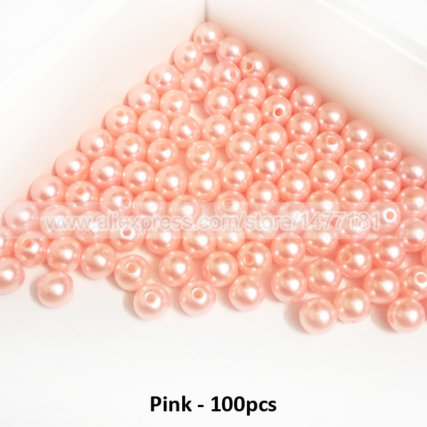 100 stk 8mm hele runde perler med 2mm huller lyserøde blå perler akrylperler cabochon kuppel plastikperler gør-det-selv håndværksudsmykning: 8mm lyserøde 100 stk