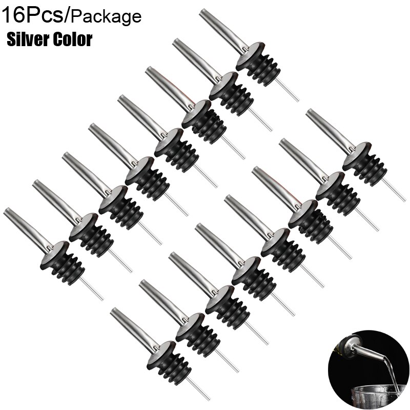 16pcs Black/Rose Gold Liquor Pourer Cork Spout Stainless Steel Wine Bottle Stopper Bartender Wine Corks Cocktail Bar Accessorie