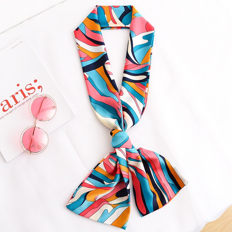 and silk scarf women's and foreign style decoration thin and narrow long scarf Ribbon Hair Band binding belt: see chart 6