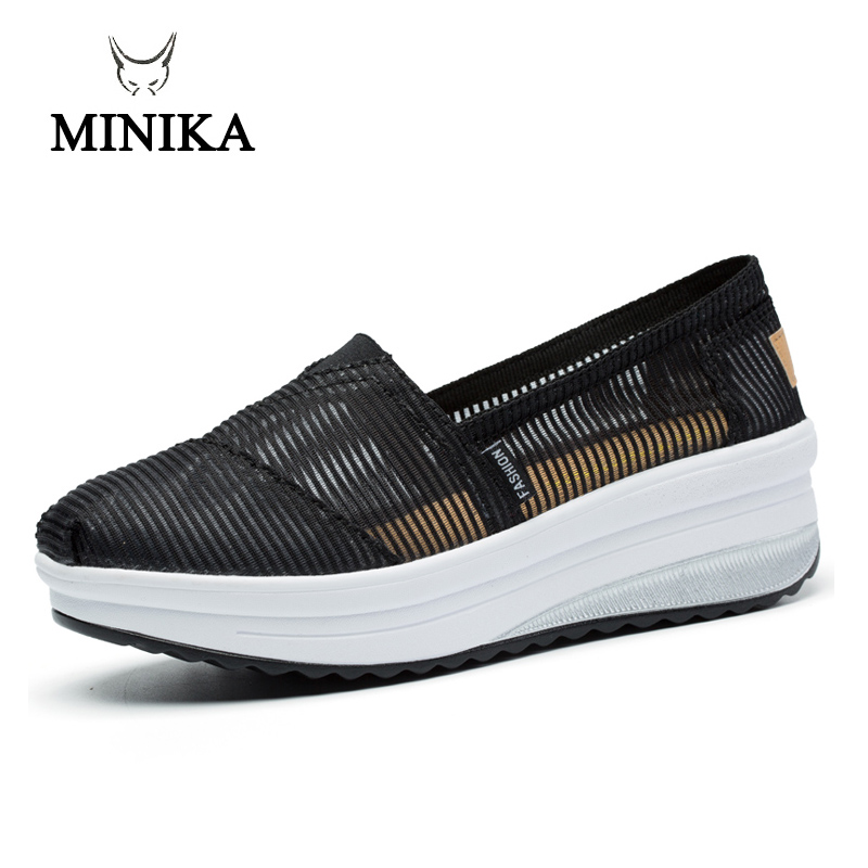 Minike Shoes Spring Sneakers Female Super Breathable Shoes Fitness Slip On Height Increasing Mesh Walking Zapatillas Mujer Shoe