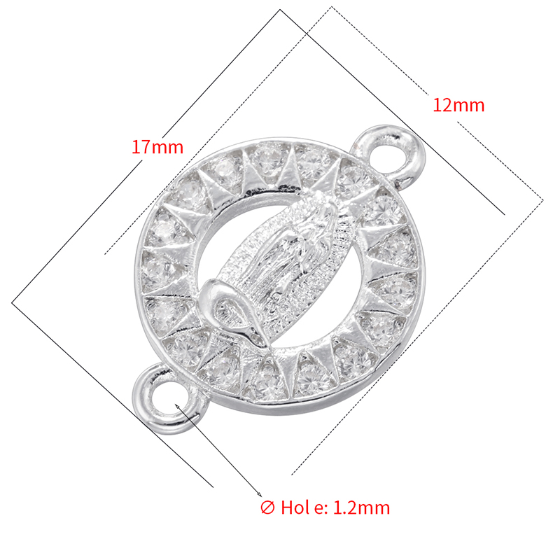 ZHUKOU-Colgante católico de la Virgen María de latón chapado en oro, manualidades con agujeros dobles, accesorios para collar y pulsera DIY: Bronce antiguo plateado
