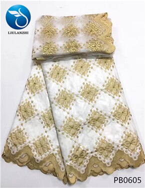 LIULANZHI negro riche getzner brode getzner riche tela de algodón tela bazin africano tissu con cuentas con 2 yardas de encaje neto PB06: PB0605