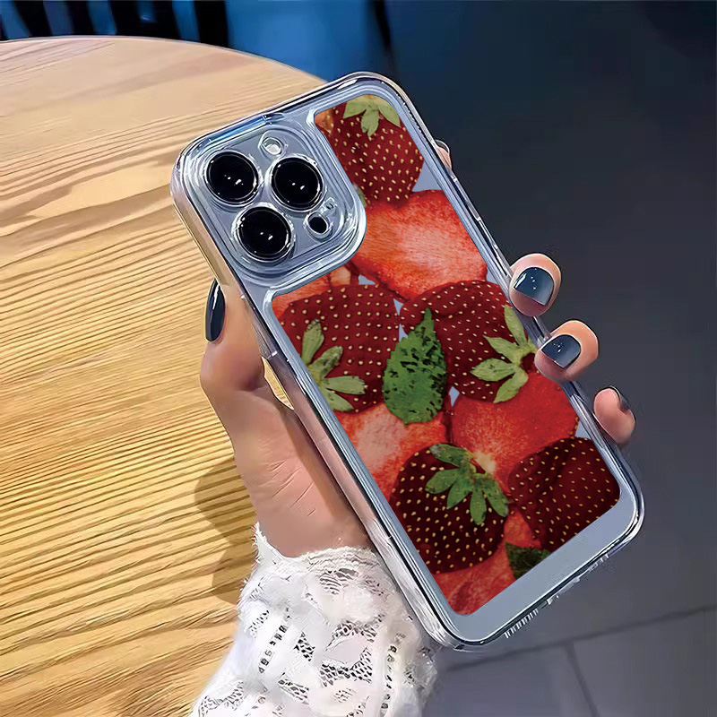 INS Korean Strawberry Pattern Phone Case for iPhone 16 15 14 13 12 11 Pro Max Mini X XS XR 7 Plus SE4 16E Soft Shockproof Cover