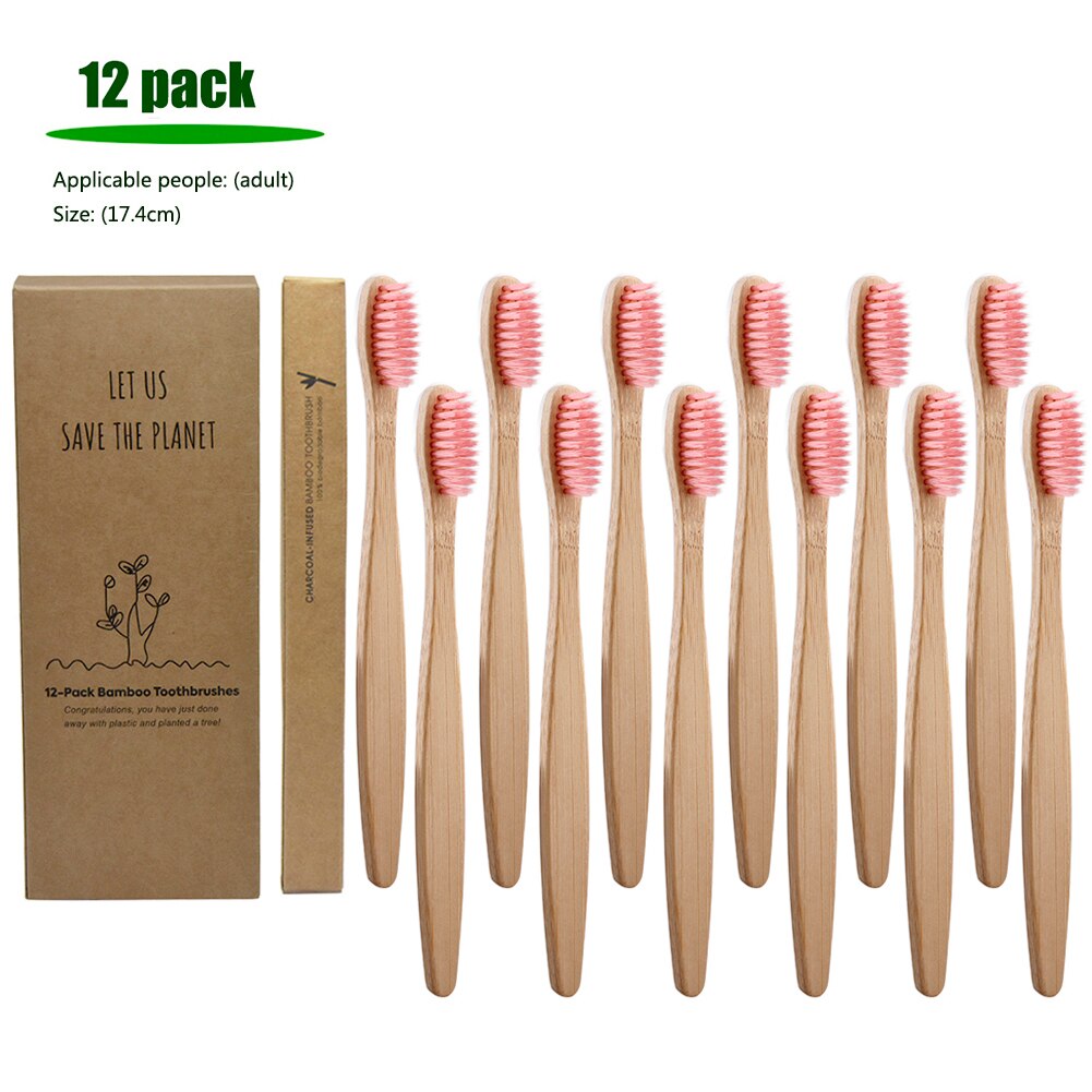 12pcs Natural Bamboo Handle hard Toothbrush Oral Care Eco-friendly Tooth Teeth Rainbow Bristles Brushes Travel Toothbrush: Blue
