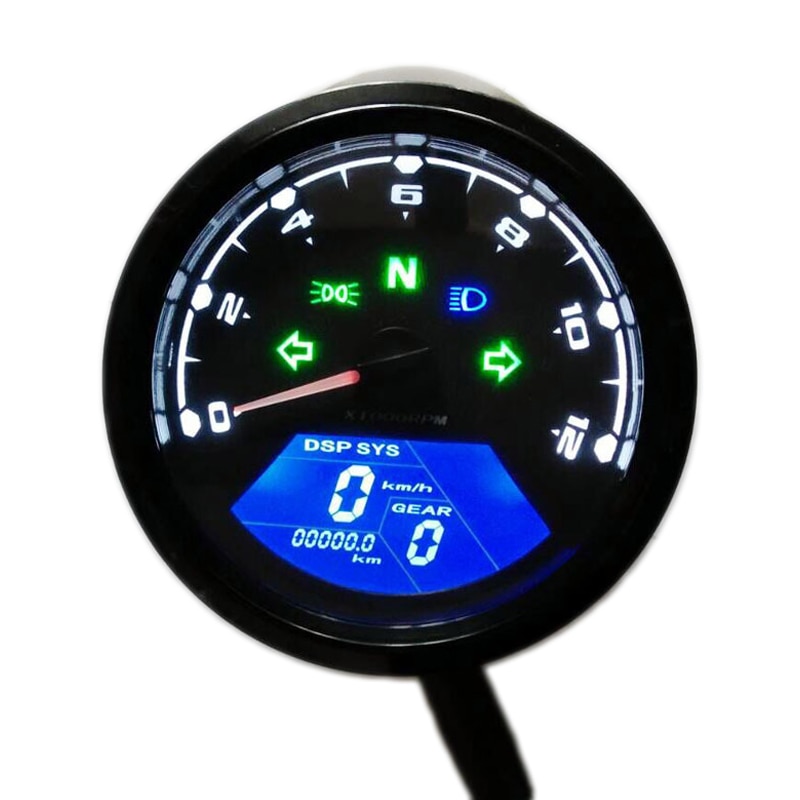 Universele Digitale Motorfiets Snelheidsmeter Kilometerteller Techometer Gauge Dual Speed Lcd-scherm voor 1-4 Cilinders