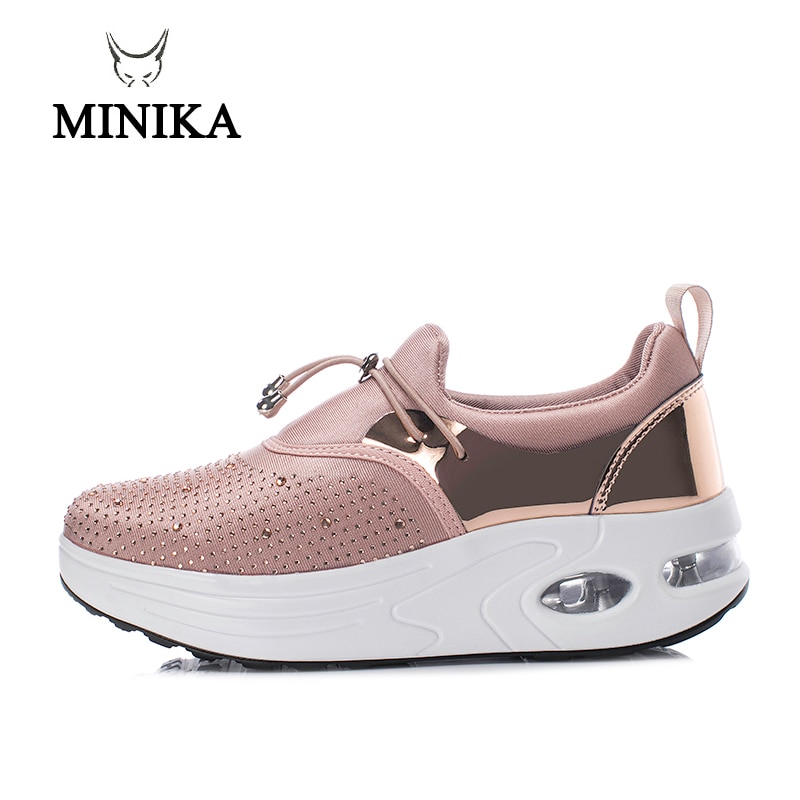 Minika Travel Women Toning Shoes Increase Height 4.5 Cm Swing Shoes Platform Wedge Sneakers LadiesThick Sole Fitness Shoes