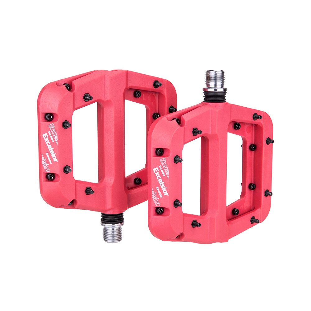 Ultralet mtb landevejscykel 2 lejer salg pedaler nylon fiber flad pedal du system 12mm akslet anti-slip cykling xc am bmx pedaler: Rød
