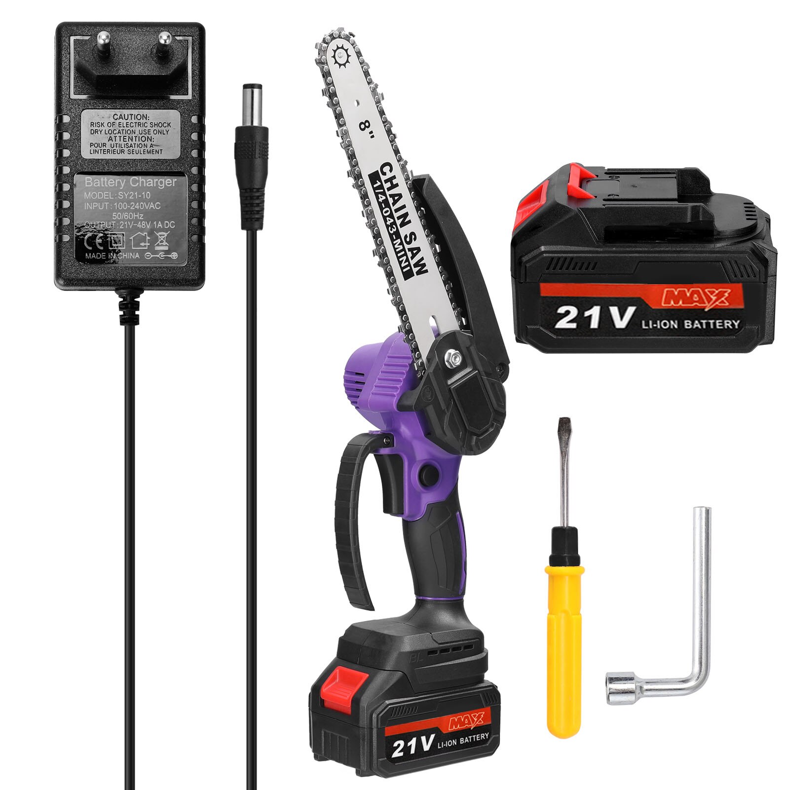 21V 8 inch Electric Pruning Saw Small Wood Spliting Chainsaw Brushless Motor Handed Woodworking Tool for Tree Trimming Branch