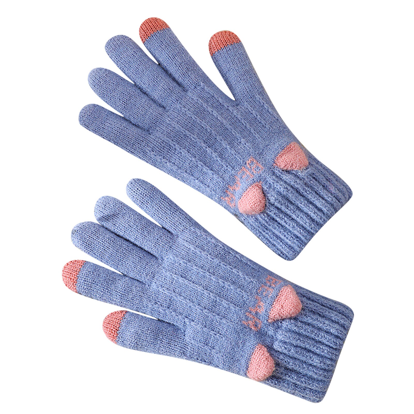 freundlicher Mädchen Gestrickte Finger Handschuhe Winter warm Halten Katze Drucken Warme Handschuhe Jungen Mädchen Warme Fäustling für Teenager Jugend Radfahren handschuhe: Blau