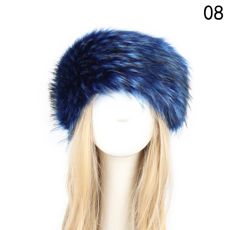 Winter Dikke Harige Haarband Fluffy Faux Fur Vrouwen Meisje Bont Hoofdband Hoed Winter Outdoor Earwarmer Ski Hoeden Sneeuw Cap: 08