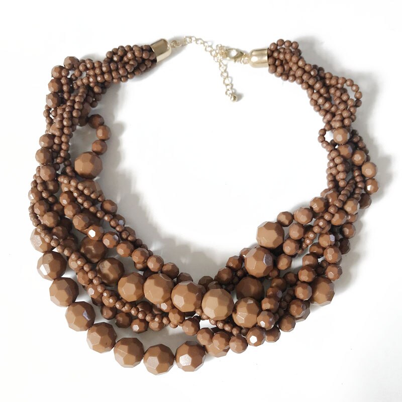 Gult mörkrött flätat halsband med akrylpärlor: Guldfärg