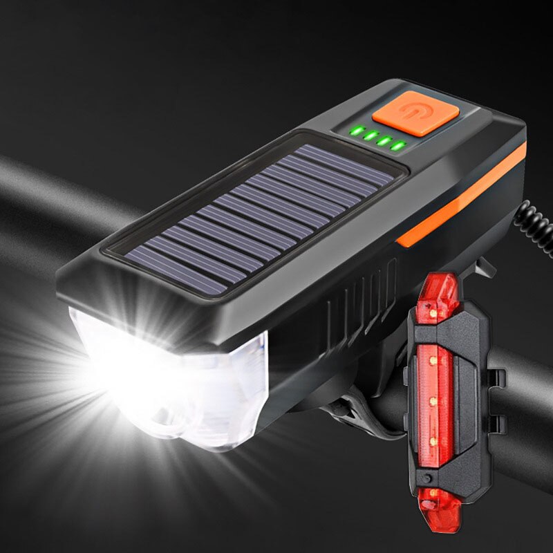 Neue Fahrrad MTB Licht Solar- USB Ladung aufladbare Radfahren Scheinwerfer Wasserdichte Fahrrad Scheinwerfer Hinten Rücklicht Lampe Taschenlampe: Solar--Orange-T