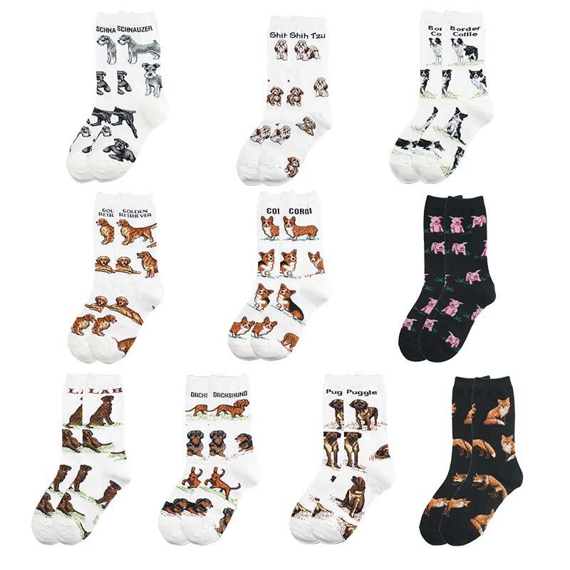 Calcetines divertidos y alegres Unisex, diferentes diseños de perro, cerdo, pingüino, perezoso, color blanco