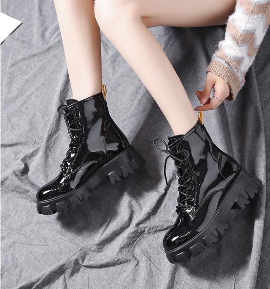 Martin boots med snörning dam stövlar med rund tå för kvinnor stövlar bekväma gummiskor dam vardagsstövlar höst pu