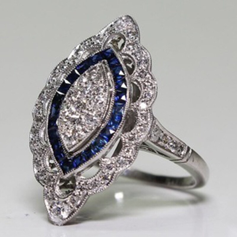 Mfy Blue Stone Ringen Voor Vrouwen Wedding Engagement Ring Kleur Rhinestone Ring Bague Femme Luxe Jewelrynew Winkel Specials