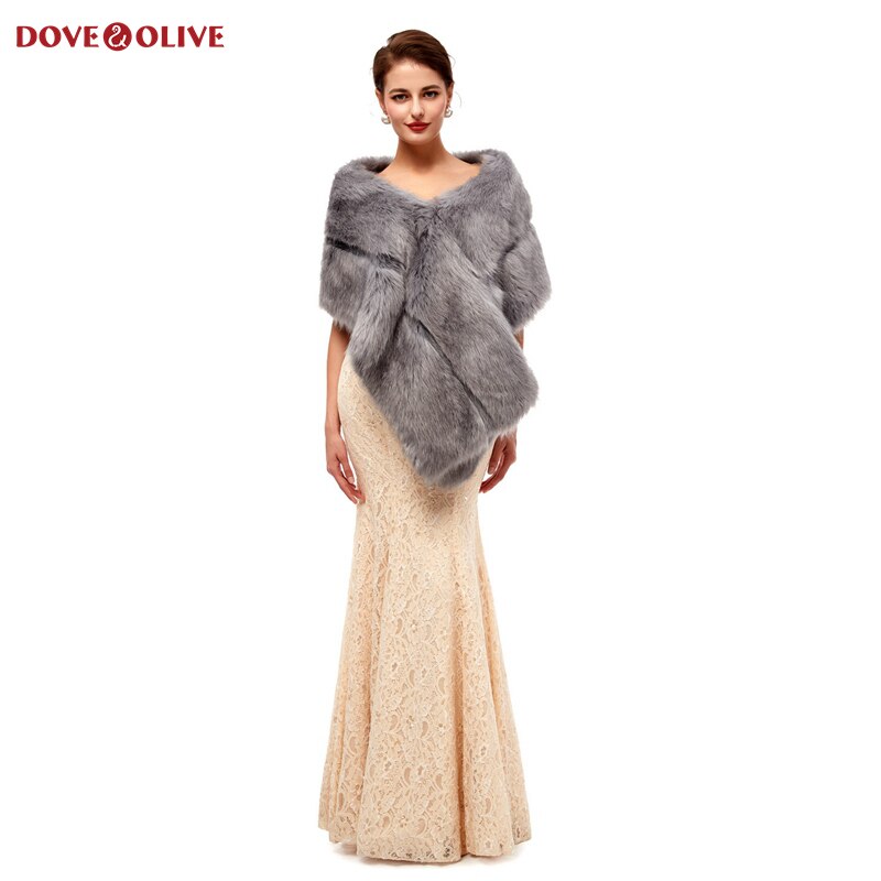 Gray Faux Fur Shawls Wedding Wraps For Formal Dresses Cloaks Married Jackets Outerwear Bridal Capes Autumn Winter Warm Boleros