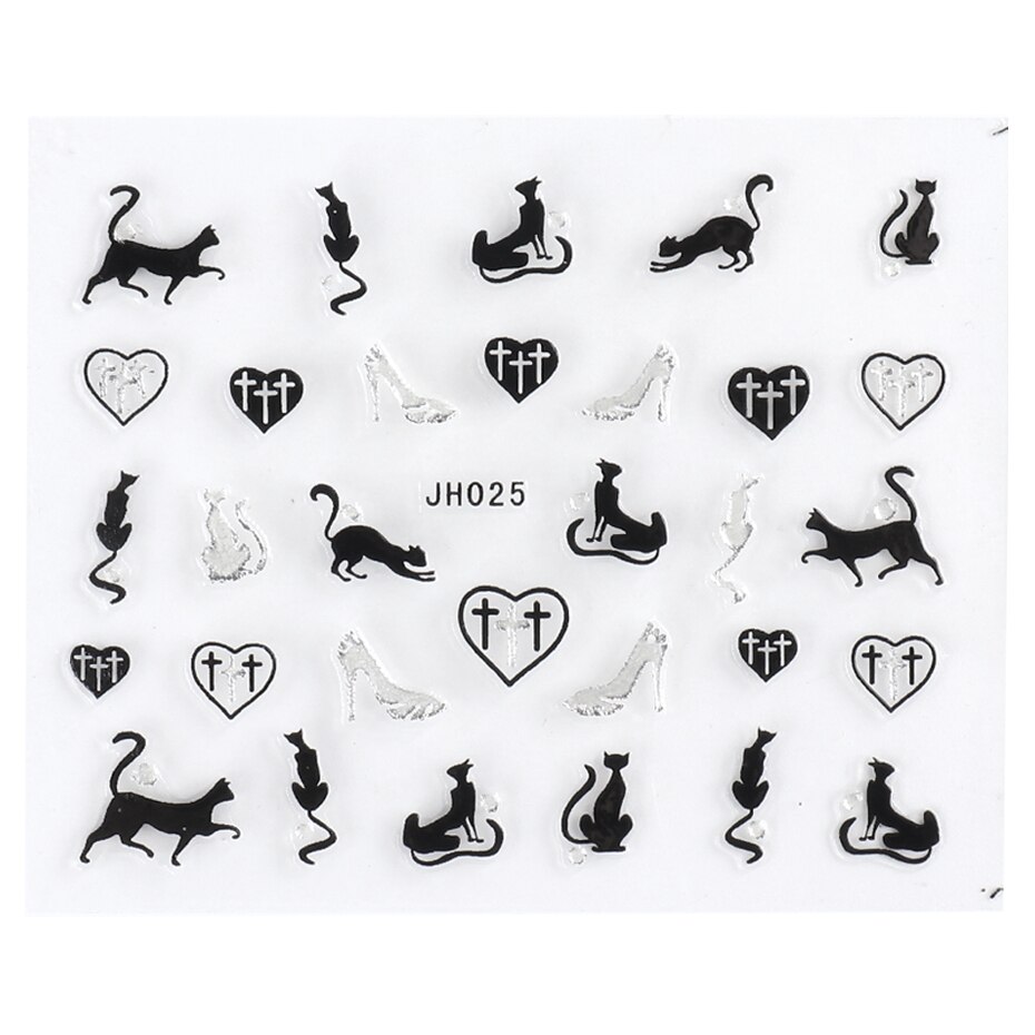 1 stk sommer 3d negle mærkat sød sort kat mønster klæbende skyder neglekunst dekoration diy mærkat til manicure sajh 025-36: Jh025